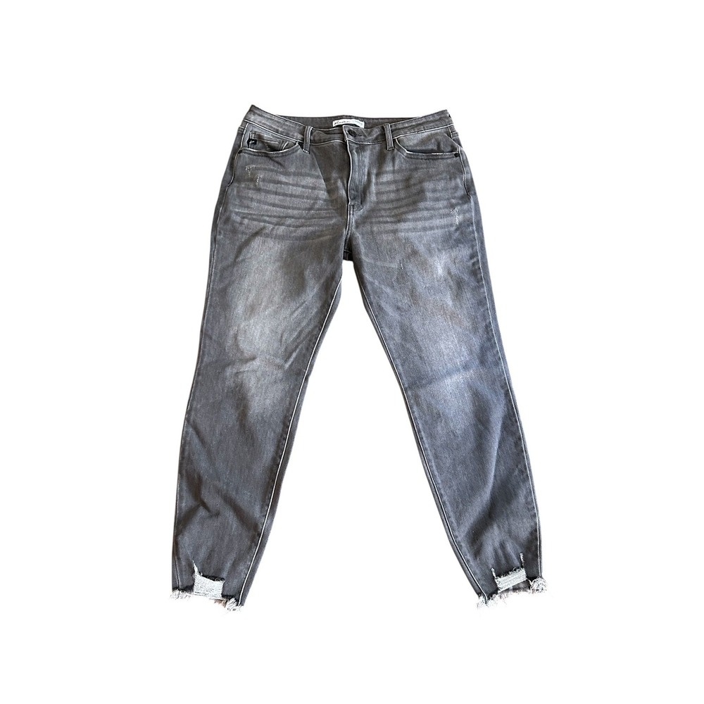 KanCan Maurices Grey High Rise Frayed Hem Distressed Jeans Size 31 224985
